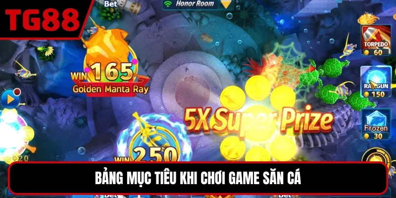Bảng mục tiêu khi chơi game săn cá