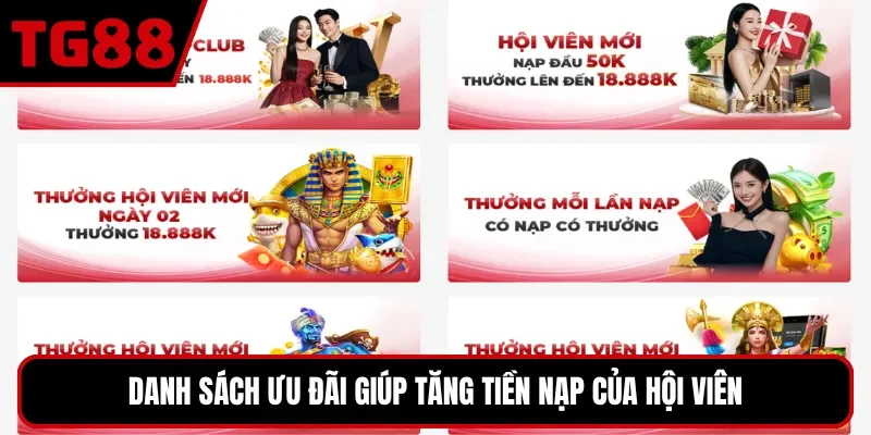 Danh sách ưu đãi giúp tăng tiền nạp của hội viên