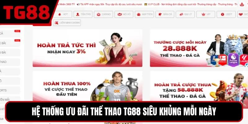 Hệ thống ưu đãi thể thao TG88 siêu khủng mỗi ngày