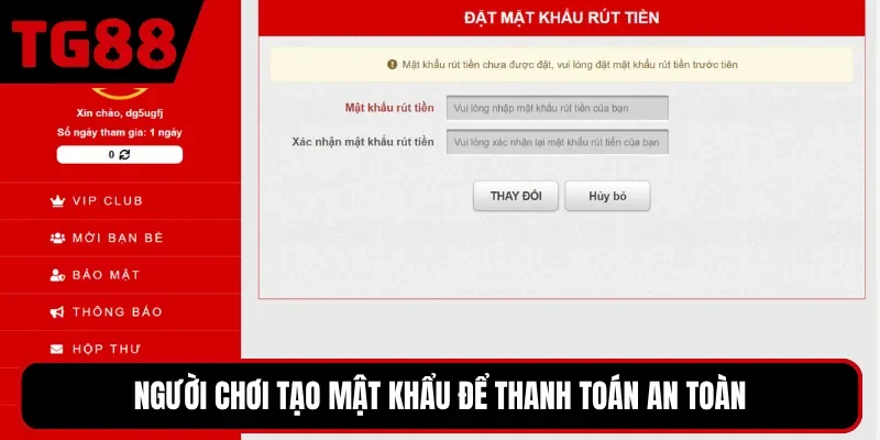 Người chơi tạo mật khẩu để thanh toán an toàn