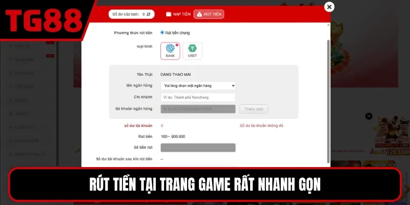 Rút tiền tại trang game rất nhanh gọn